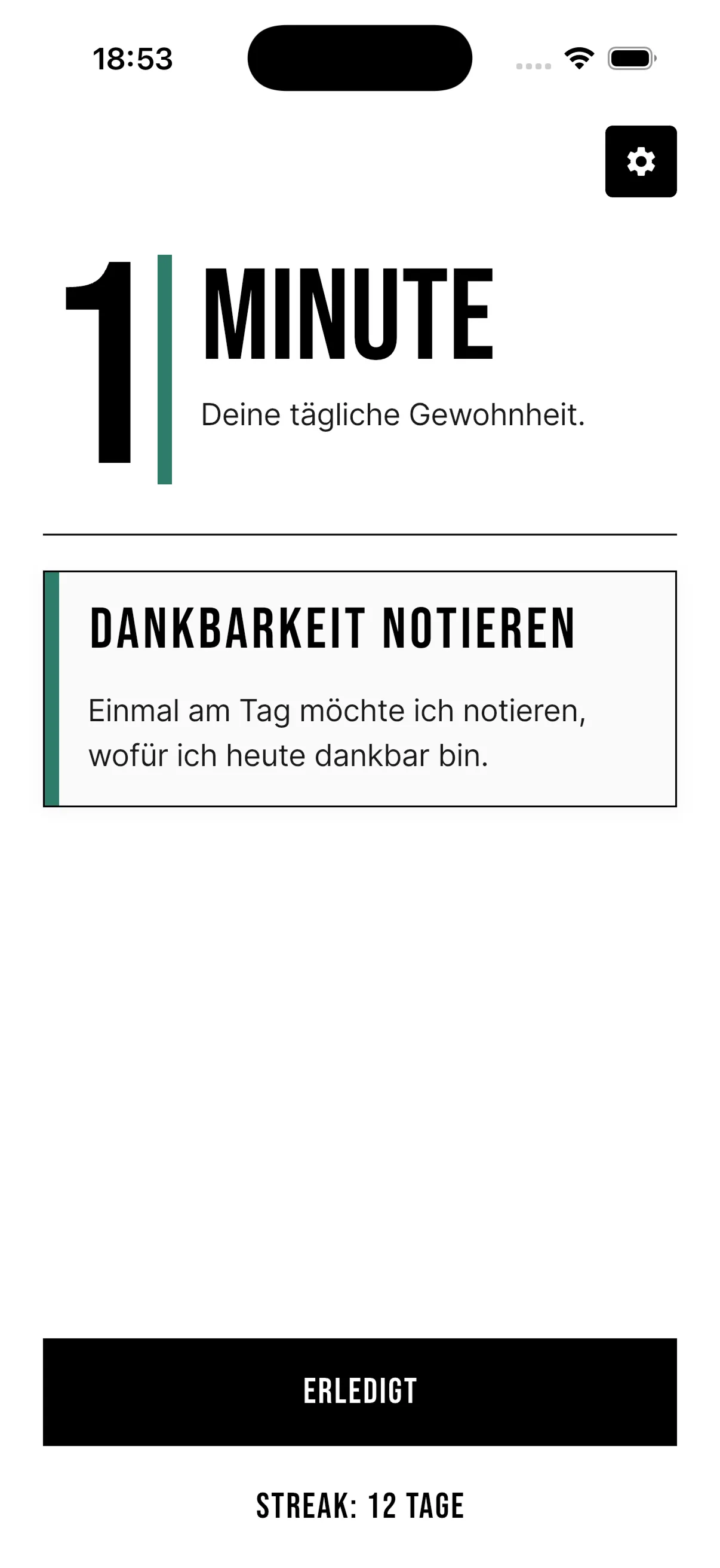 One Minute Habit: Startbildschirm mit der täglichen Gewohnheit
