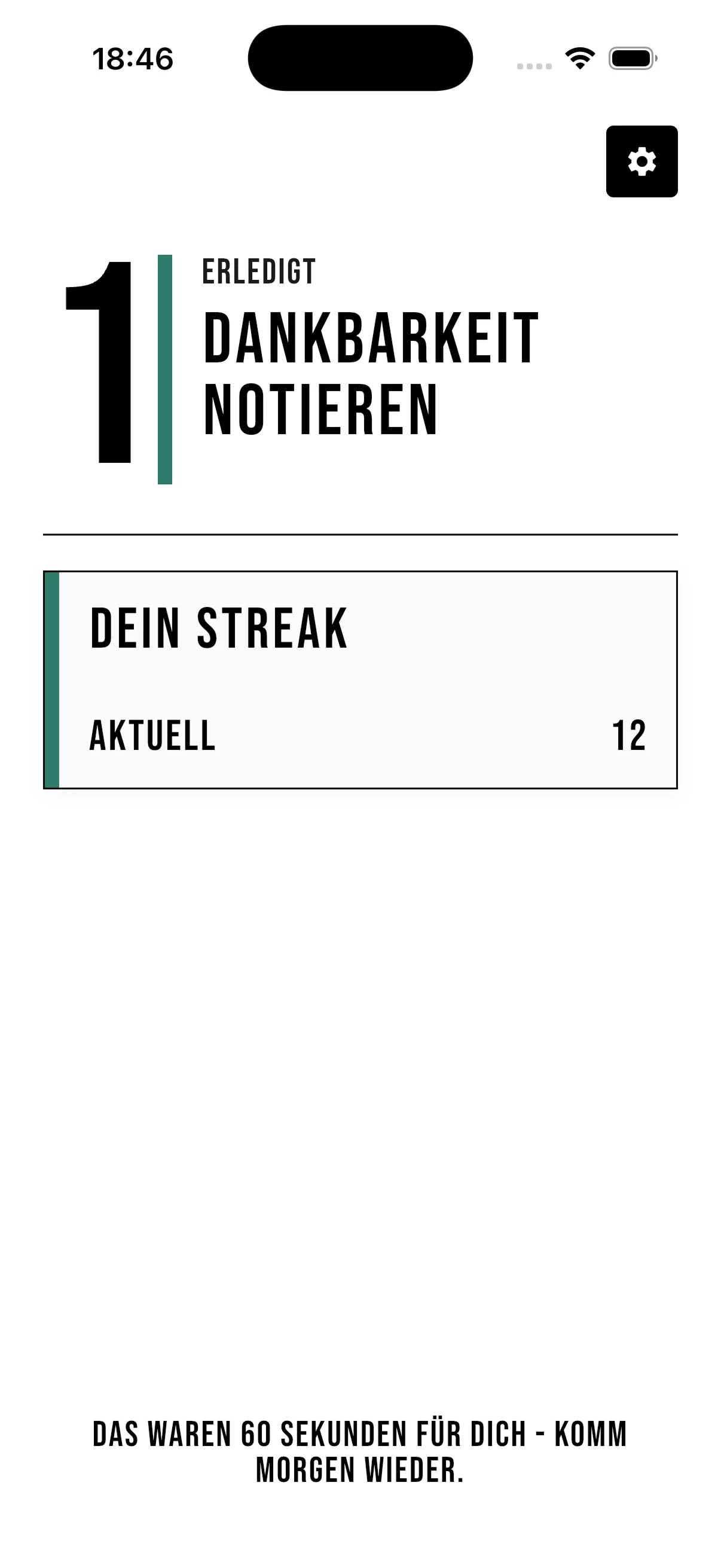 One Minute Habit: Streak-Ansicht