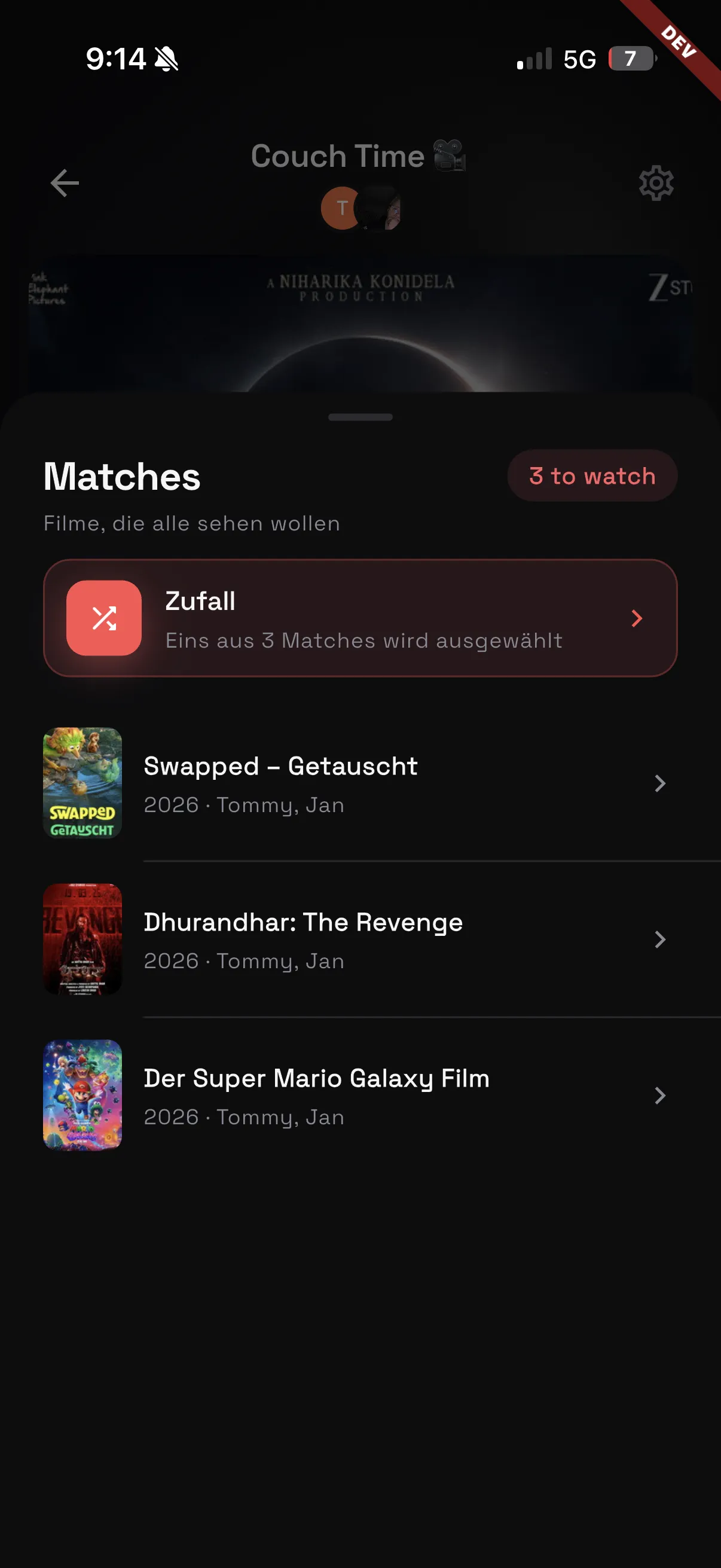 Swyf: Übersicht der gemeinsamen Matches