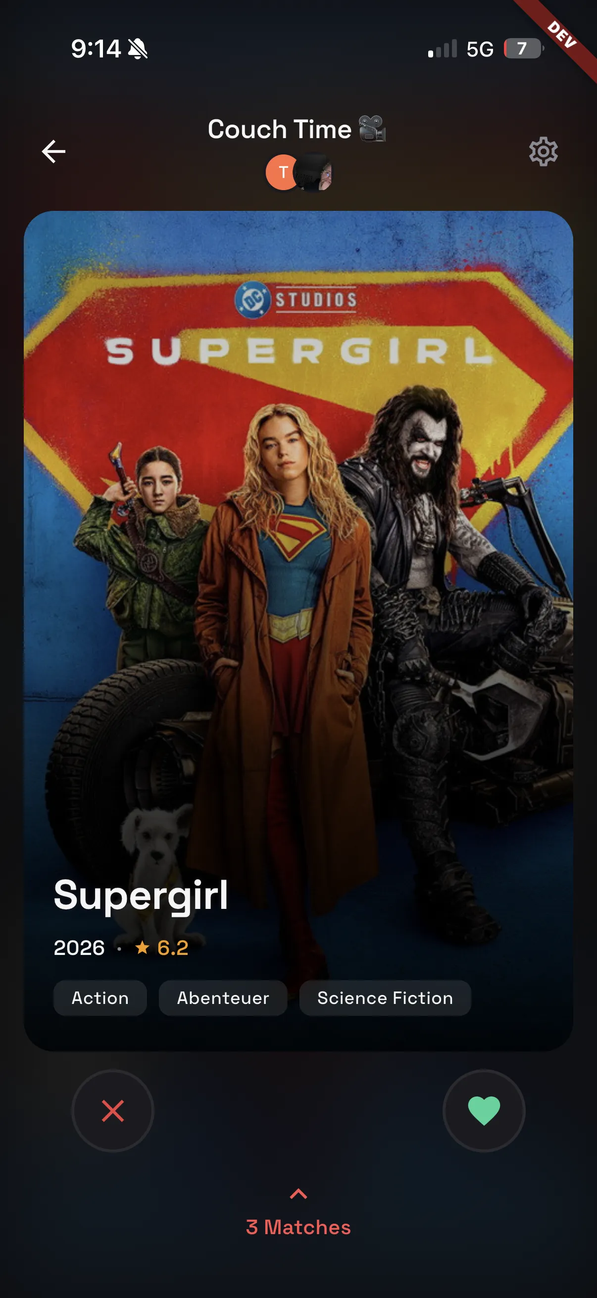 Swyf: Swipe-Ansicht mit einem Filmvorschlag